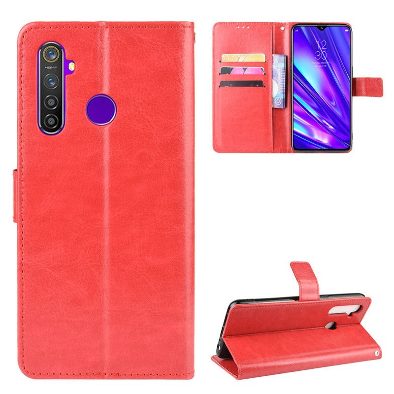 Holster Flip Stand Wallet Crazy Horse PU Leather Case For realme 5 Pro Cover