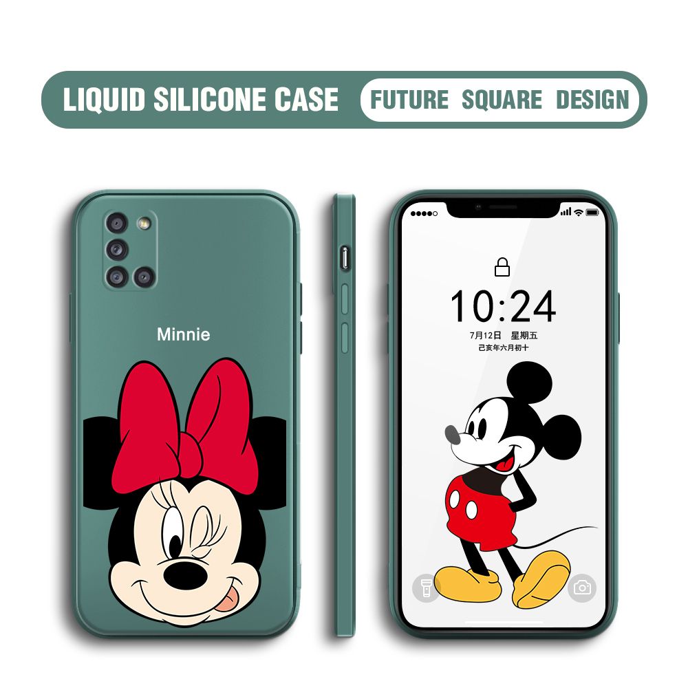 BILI for Samsung Galaxy A31 Back Cover Big Head Minnie Multicolor Liquid Silicone Phone Case Soft Square Lens Protection Phone Cases