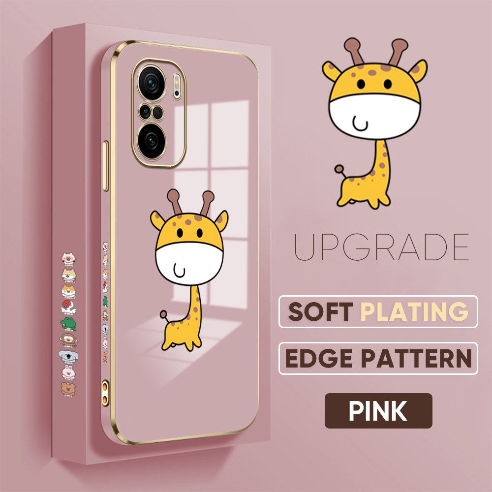TA for Redmi K40 / K40 Pro / Xiaomi Poco F3 Back Cover + Free Lanyard Mini Giraffe Luxury 6D Plating Case Side Pattern Soft Silicone Square Phone Cases