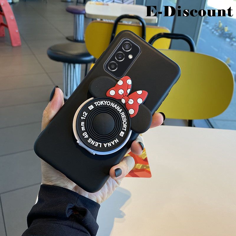 For Samsung Galaxy M52 5G Case Cute Cartoon Camera Stand Holder Silicone Soft Phone Cases for Samsung Galaxy M52 5G Makeup Mirror Phone Cover Back Cover