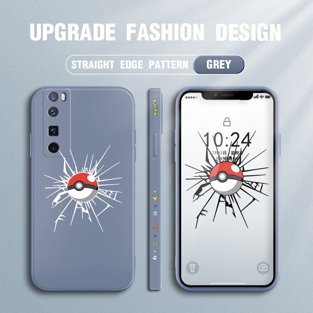 Jizetin for Huawei Nova 7 Pro Case Cartoon Pokémon Pocket Monster Design Side Design Phone Case Square Edge Pattern Liquid Silicone Cases Full Cover Camera Shockproof Protective Case