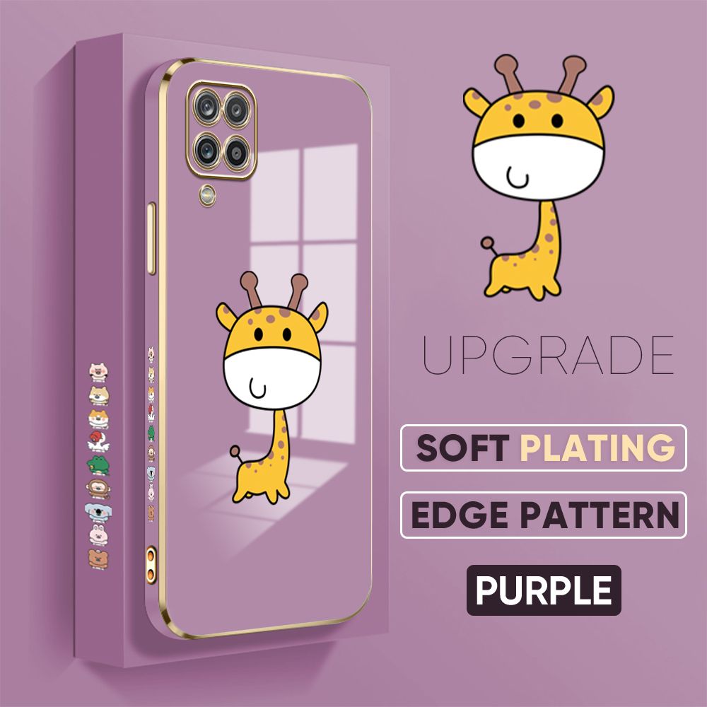 TA for Samsung Galaxy M12 / A12 / A12 5G Back Cover + Free Lanyard Mini Giraffe Luxury 6D Plating Case Side Pattern Soft Silicone Square Phone Cases
