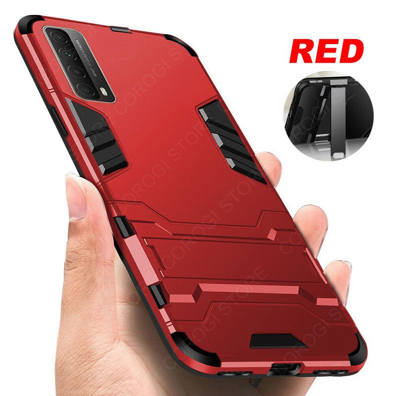 For Huawei Y7A Cover Shockproof Hybrid Armor Stand Holder Design Phone Case Hard Plastic Soft TPU Silicone Bumper Protective Back Cover