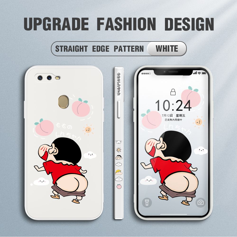 Jizetin for OPPO A5S Case New Cartoon Crayon Shin-chan Design Side Design Phone Case Square Edge Pattern Liquid Silicone Cases Full Cover Camera Shockproof Protective Case