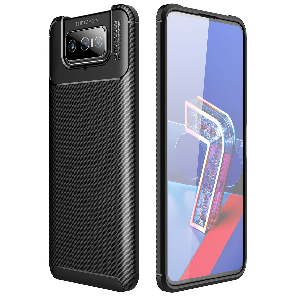 For Asus Zenfone 7 ZS670KS Case Soft Back Cover Anti-knock TPU Bumper Carbon Fiber Phone Case
