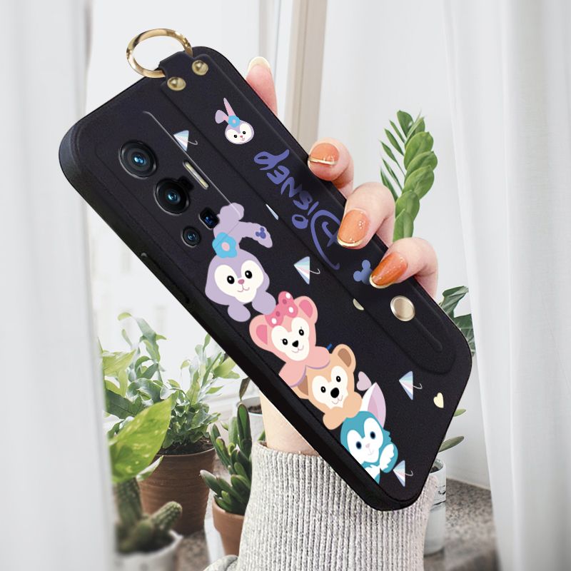 ZeroQiQi for Vivo X70 Pro 5G Wrist Strap Case INS Cute Style Creative Cartoon Rabbit and Fox Cover Thin Square Edge Liquid Silicone Phone Case