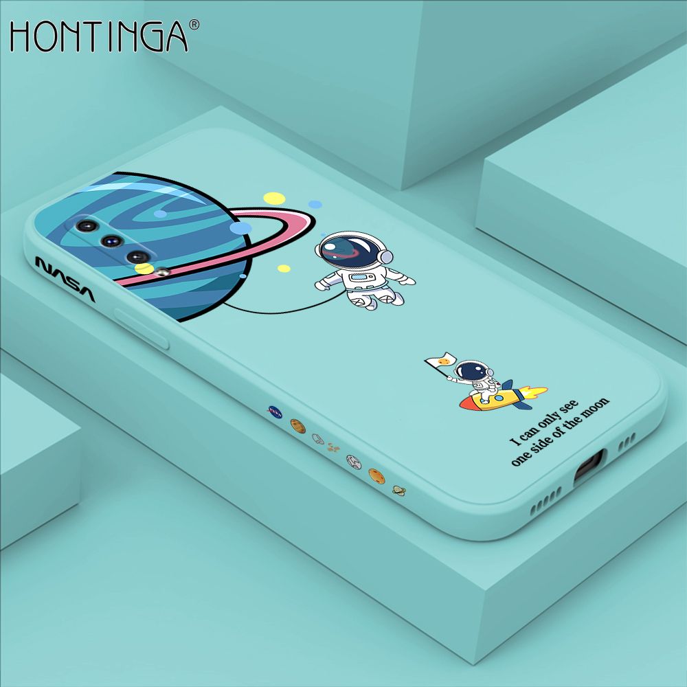 Hontinga for Samsung A50 A30S A50S Case Cartoon Astronaut Side Design Back Cover Soft Square Edge Liquid Silicone Phone Cases