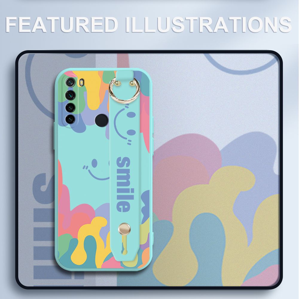 UCUC for Xiaomi Redmi Note 8 Wrist Strap Case INS Style Soft Candy Color Splash Ink Cover Ultra Thin Anti Fall Liquid Silicone Phone Case