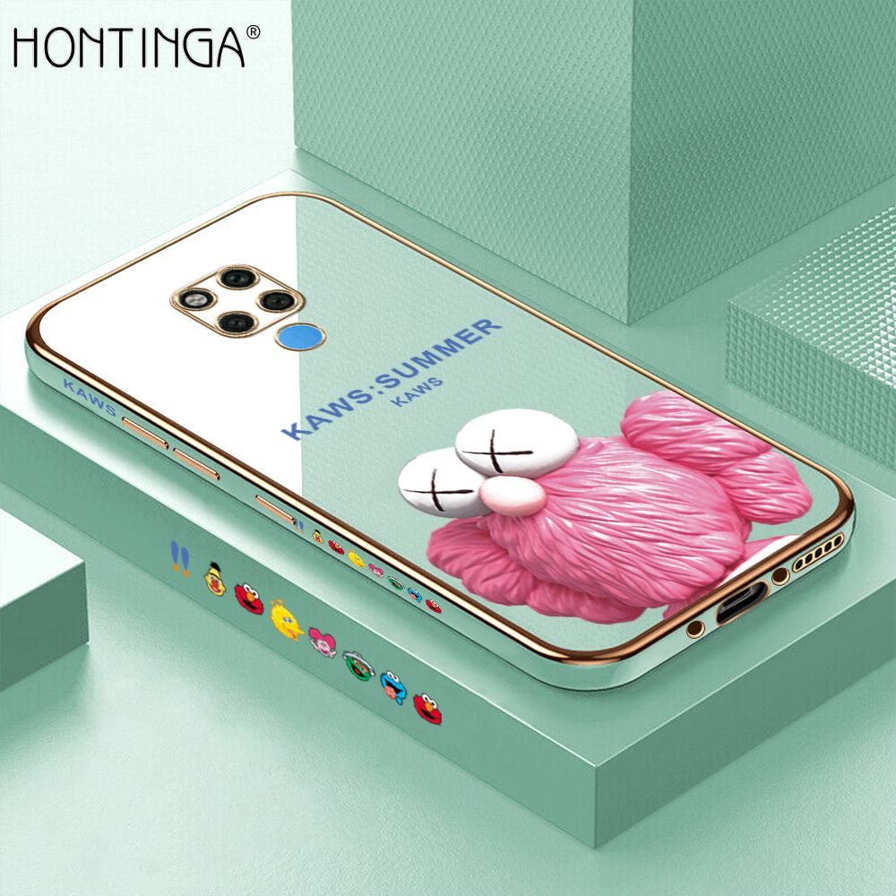Hontinga for Huawei Mate 20 X Luxury 6D Plating Soft Casing Silicone Square Frame Phone Case Shiny Bling Back Cover Pink Doll Side Pattern Case
