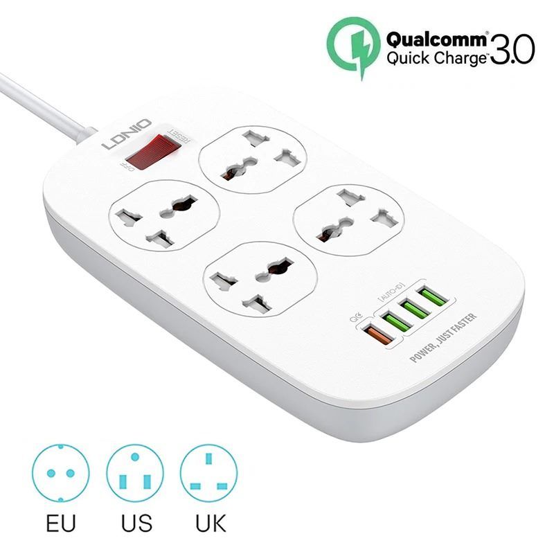 LDNIO 4-Outlet 4-USB Ports Power Strip 6.5ft. Cord 2500W/10 Amp