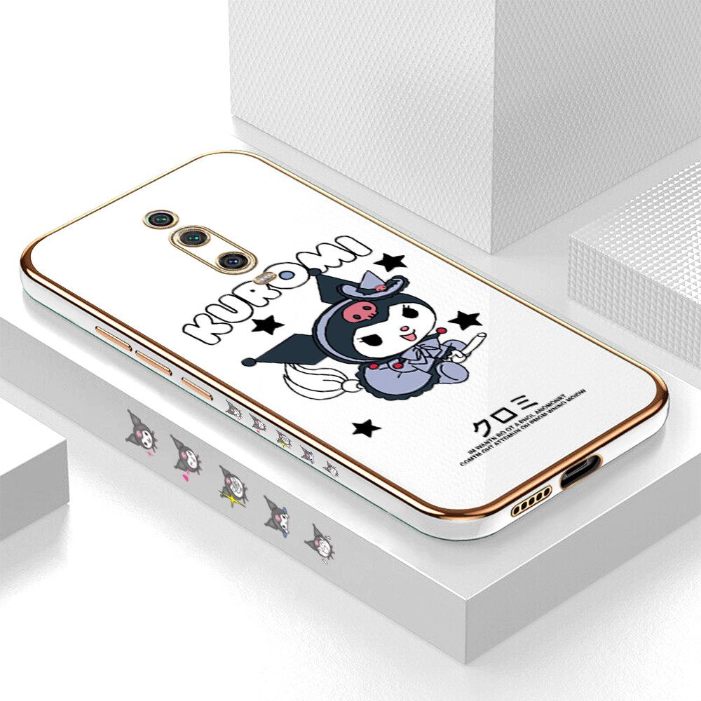 Luxury 6D Plating Soft Casing Silicone Square Frame Phone Case For Xiaomi 9T Case Shiny Bling Back Cover Cartoon Anime Character Cute Square Edge Pattern Design Soft Case + Free Lanyard