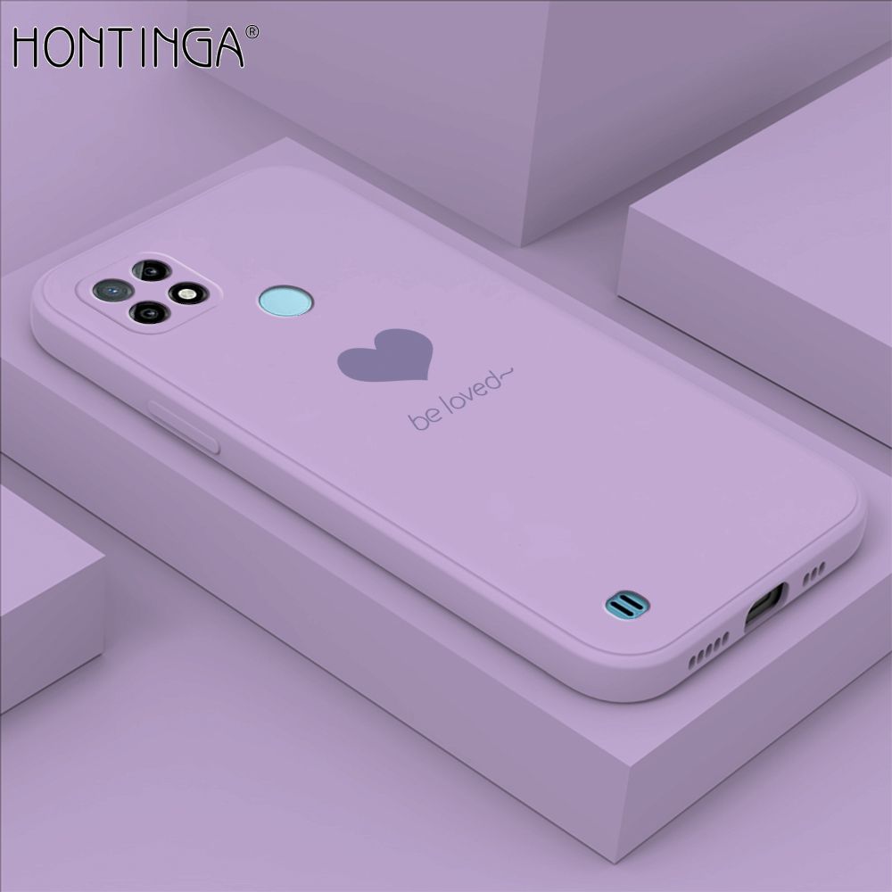 Hontinga for Realme C21 Case Simple Lover Heart Pattern Back Cover Soft Square Edge Liquid Silicone Phone Cases