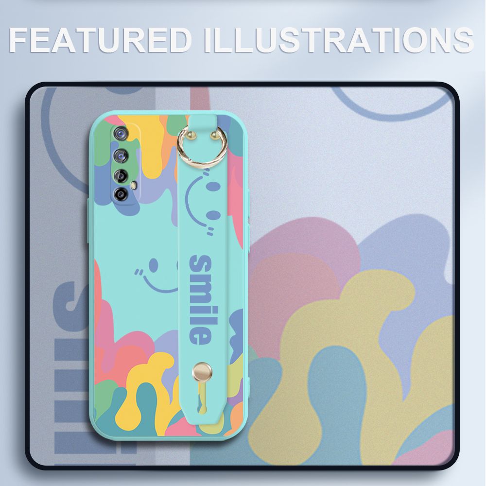 UCUC for Realme Narzo 20 Pro Wrist Strap Case INS Style Soft Candy Color Splash Ink Cover Ultra Thin Anti Fall Liquid Silicone Phone Case