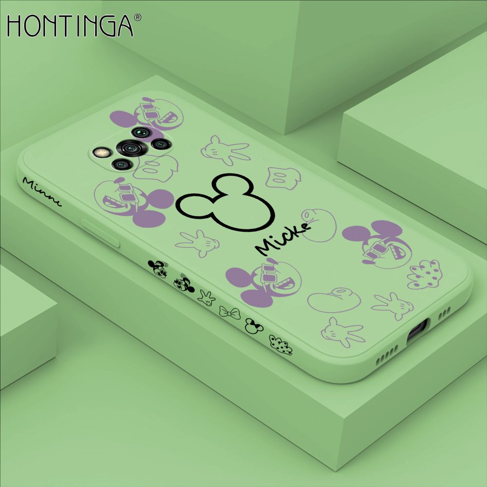 Hontinga for Xiaomi Poco X3 Pro / X3 NFC Case Side Design Cute Mouse Avatar Back Cover Soft Square Edge Pattern Liquid Silicone Trend Phone Cases