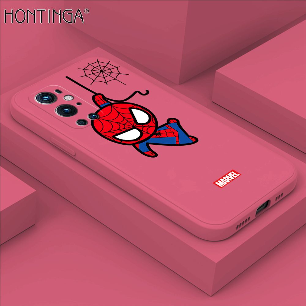 Hontinga for OnePlus 9 Pro Case Cute Marvel Avengers Cartoon Spiderman Spider Man Phone Case Square Edge Silicone Cases Full Lens Cover Shockproof Protection Case