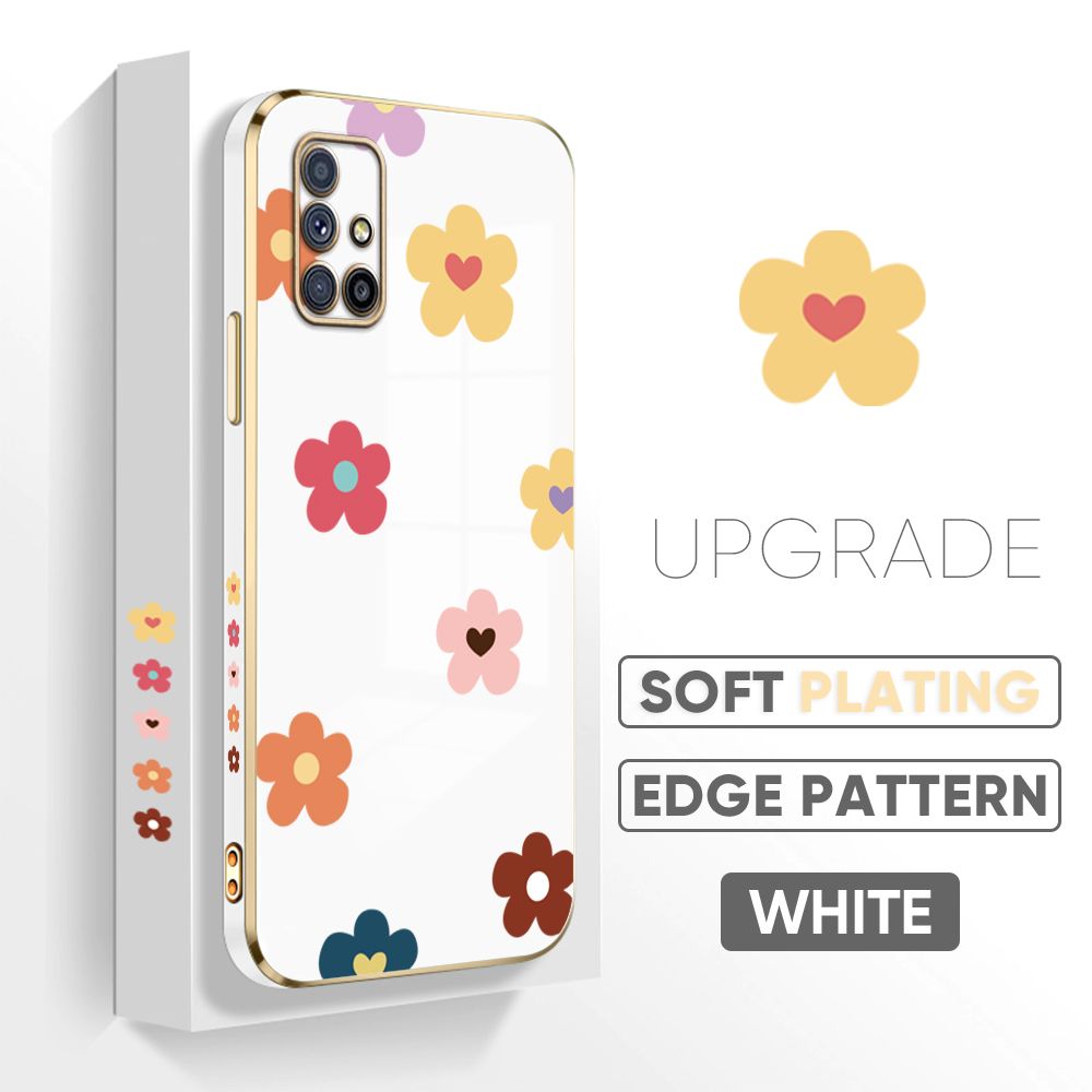 TA for Samsung Galaxy M51 Back Cover + Free Lanyard Falling Flowers Luxury 6D Plating Case Side Pattern Soft Silicone Square Phone Cases