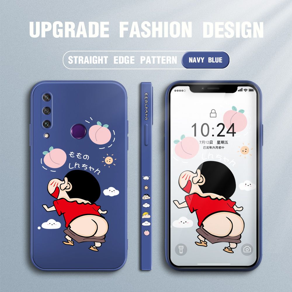 Jizetin for Huawei Y6P Case New Cartoon Crayon Shin-chan Design Side Design Phone Case Square Edge Pattern Liquid Silicone Cases Full Cover Camera Shockproof Protective Case