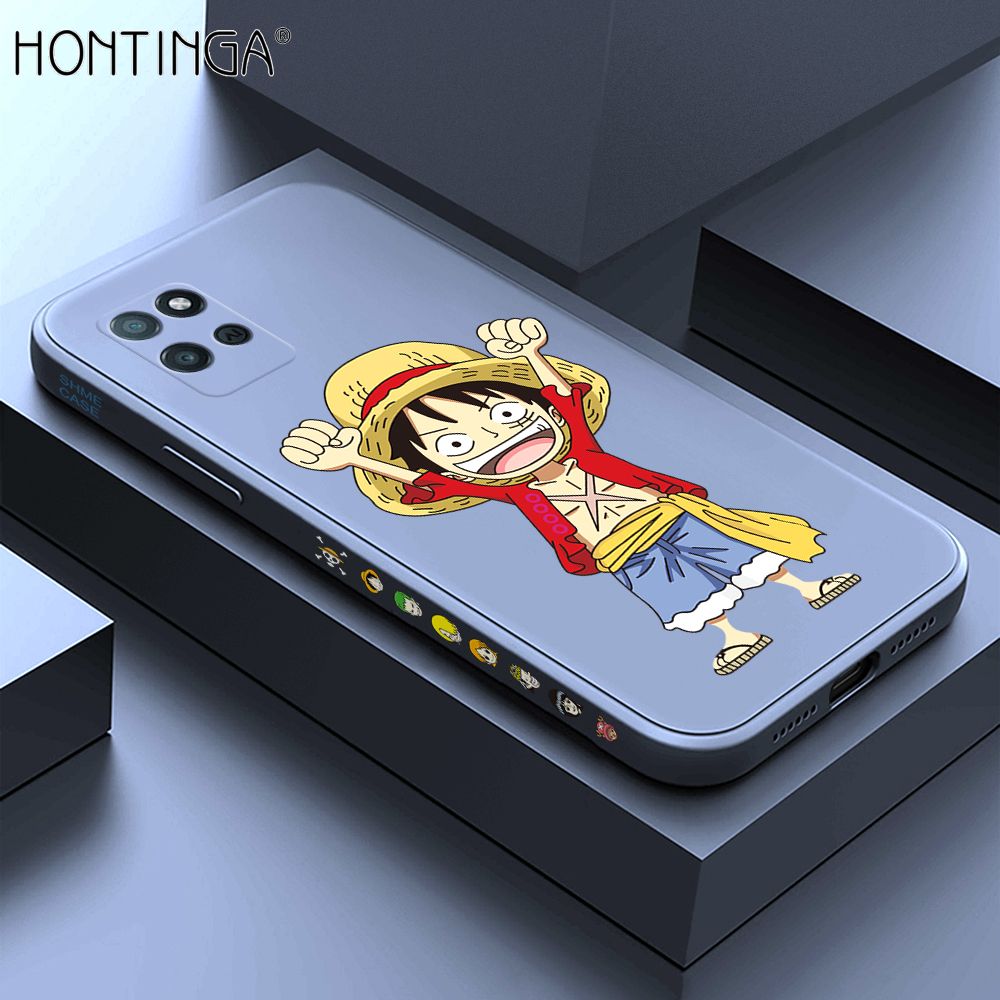 Hontinga for Realme V11 5G Case Side Design Anime Cartoon Luffy Back Cover Soft Square Edge Pattern Liquid Silicone Trend Phone Cases