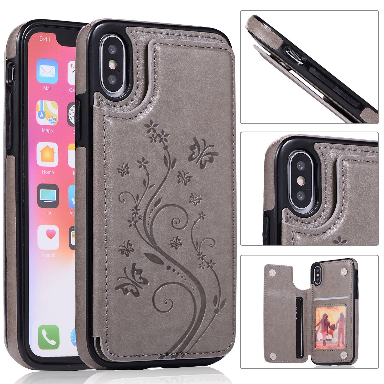 Yfashion For iPhone X / XS Case PU Leather PU Inner Shell Embossed Double Buckle Cellphone Cover
