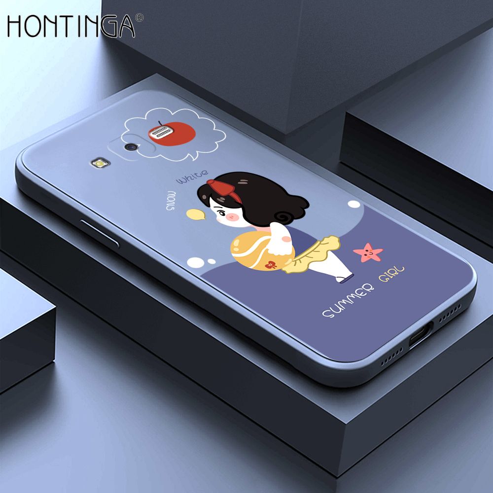 Hontinga for Samsung J7 Core Case Cute Cartoon Girl Phone Case Phone Case Soft Square Edge Silicone Cases Full Lens Cover Shockproof Protection Cover