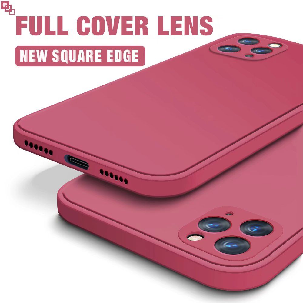 Olige Case For iPhone 12 Square Liquid Silicone Lens Protector Shockproof Soft Phone Back Cover