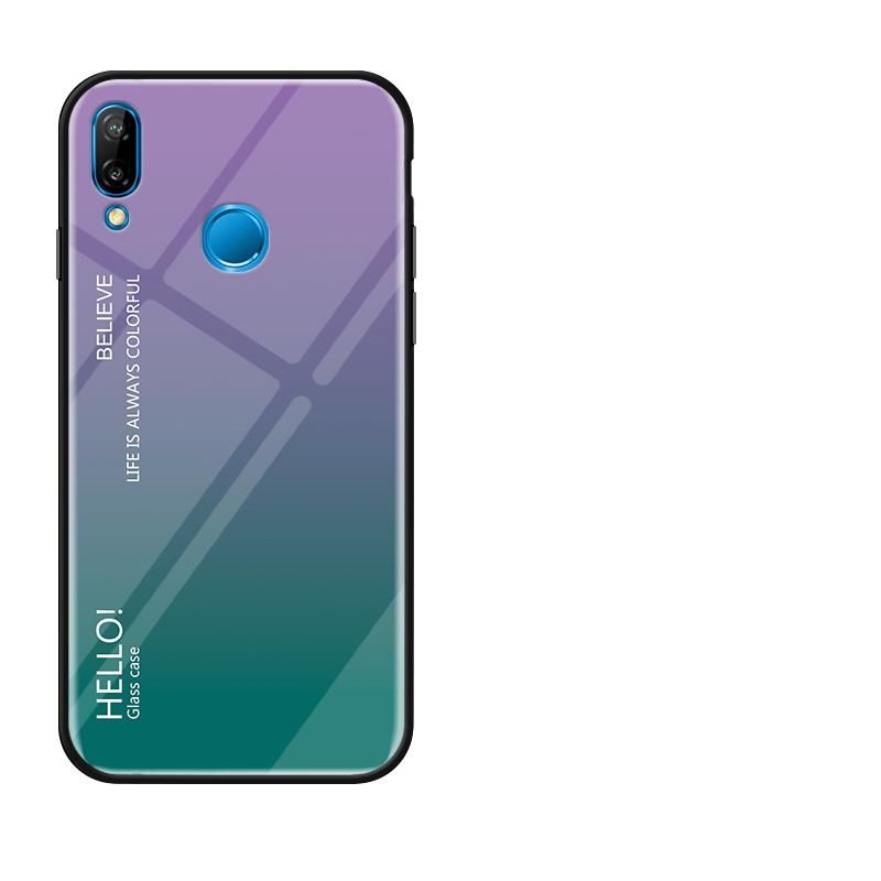 Gradient Color Tempered Glass Casing Protective Case Back Cover Soft TPU Bumper Case For Huawei Nova 3e / Huawei P20 lite Case