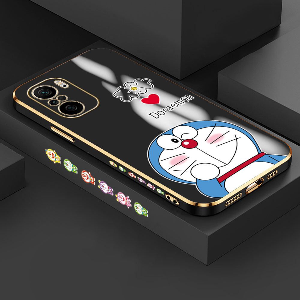 Hontinga for Xiaomi Poco F3 Case Luxury 6D Plating Soft Casing Silicone Square Frame Phone Cover Shiny Bling Side Print Grinning Cartoon Cases