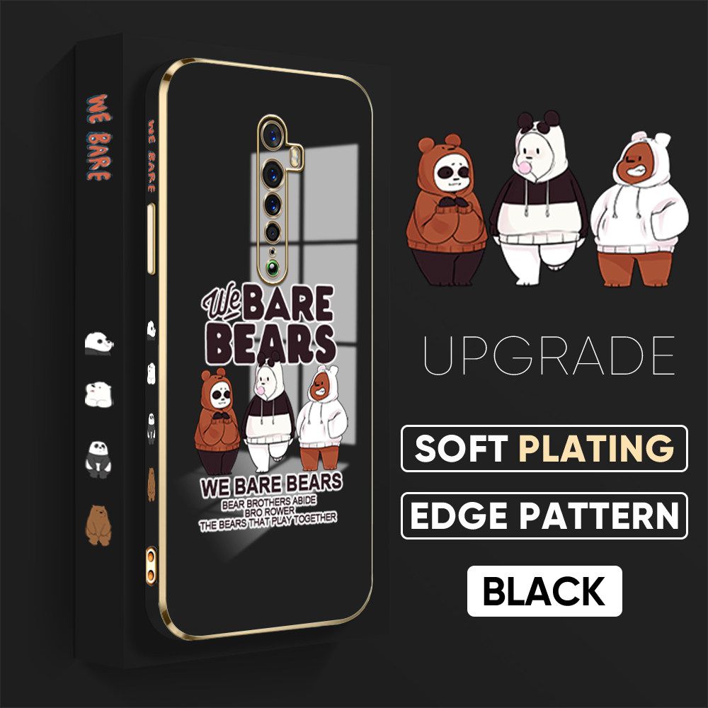 TA for OPPO Reno 2 Back Cover + Free Lanyard Cute Three Bears Luxury 6D Plating Case Side Pattern Soft Silicone Square Phone Cases