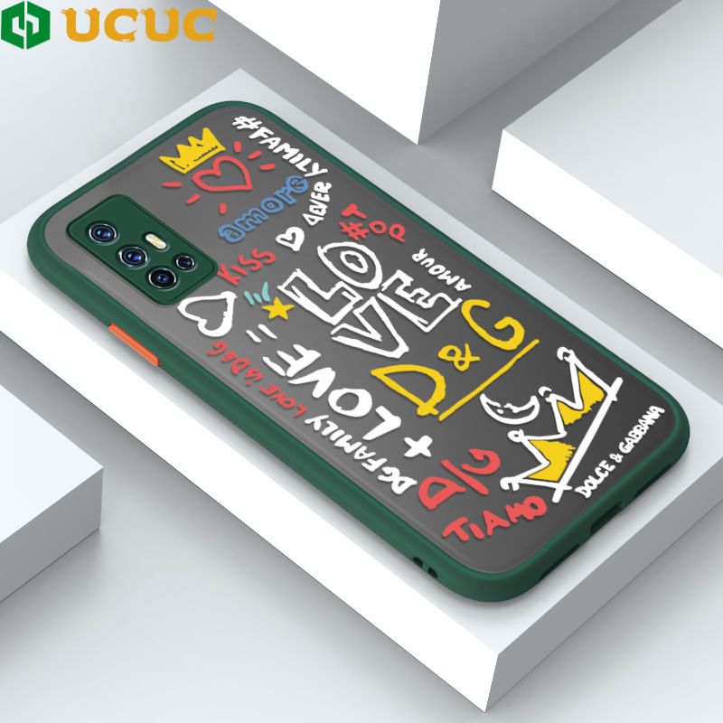 UCUC for Vivo V19 Neo Back Cover LOVE Graffiti Frosted Transparent Hard Phone Case Thin Shockproof Full Cover Camera Protect Case