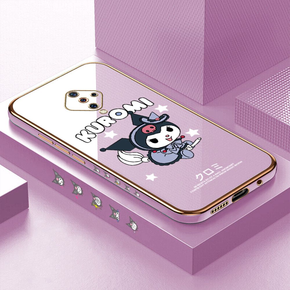 Luxury 6D Plating Soft Casing Silicone Square Frame Phone Case For Vivo S1 Pro Case Shiny Bling Back Cover Cartoon Anime Character Cute Square Edge Pattern Design Soft Case + Free Lanyard