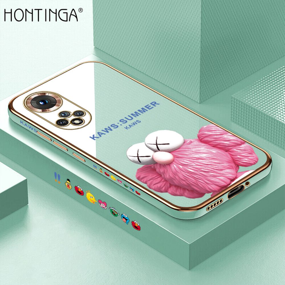 Hontinga for Honor 50 Case Luxury 6D Plating Pink Doll Side Pattern Soft Back Cover Silicone Square Phone Cases