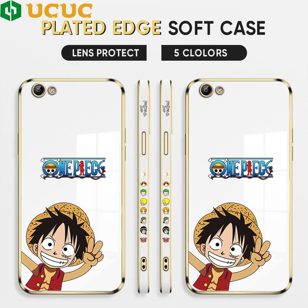 UCUC for Vivo Y65 / Y66 Back Cover + Free Lanyard Wave Luffy Luxury 6D Plating Case Side Pattern Soft Silicone Square Phone Cases