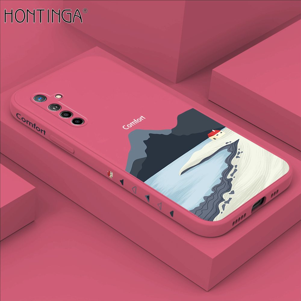 Hontinga for Realme XT Case Side Design New Mount Back Cover Soft Square Edge Pattern Liquid Silicone Trend Phone Cases