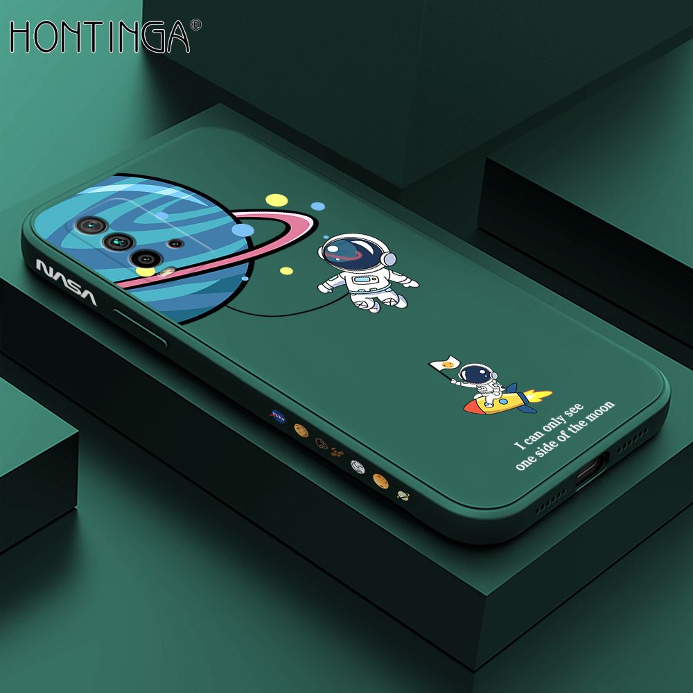 Hontinga for Redmi 9T / Redmi 9 Power Case Cartoon Astronaut Side Design Back Cover Soft Square Edge Liquid Silicone Phone Cases
