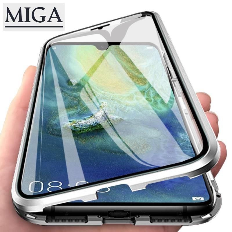 For Huawei Nova 3i Nova 7i P40 Pro Y9 Prime 2019 Y9 2019 Magnetic Adsorption Double-sided glass Metal Case Transparent Tempered Glass Cover Magnets Frame Armor Back Cover