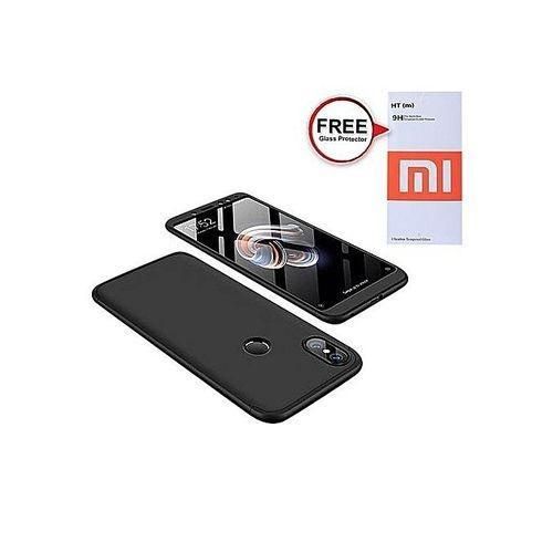 Mi A2 Lite 360 Degree Phone Case with Free Glass Protector - Black