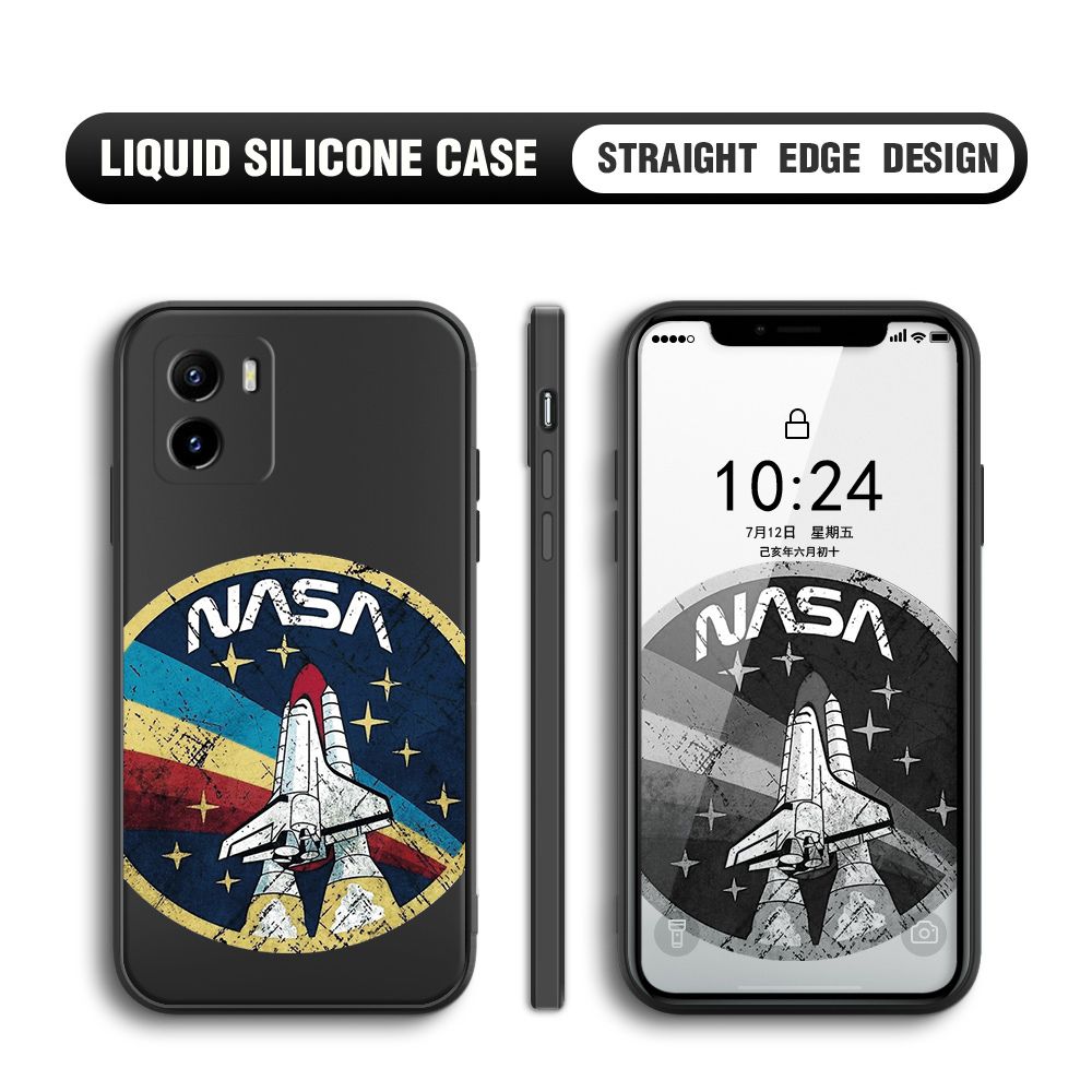 Jizetin for Vivo Y15S / Y15A Back Cover NASA Spacecraft Pattern Design Liquid Silicone Phone Case Soft Full Camera Protect Phone Cases