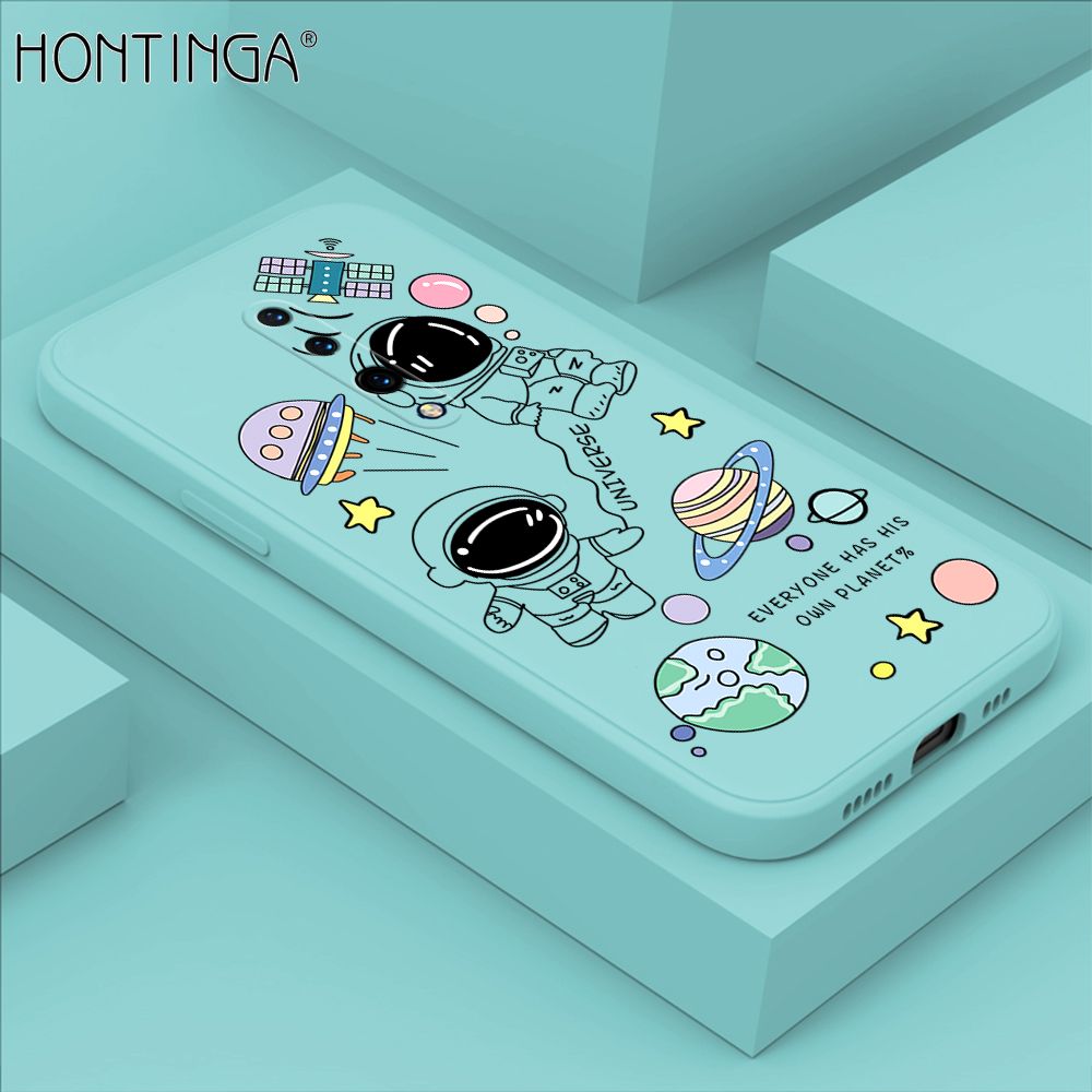 Hontinga for OnePlus 7 Pro Case Fashion Earth Planet Astronaut Phone Case Soft Square Edge Silicone Cases Full Lens Cover Shockproof Protection Cover