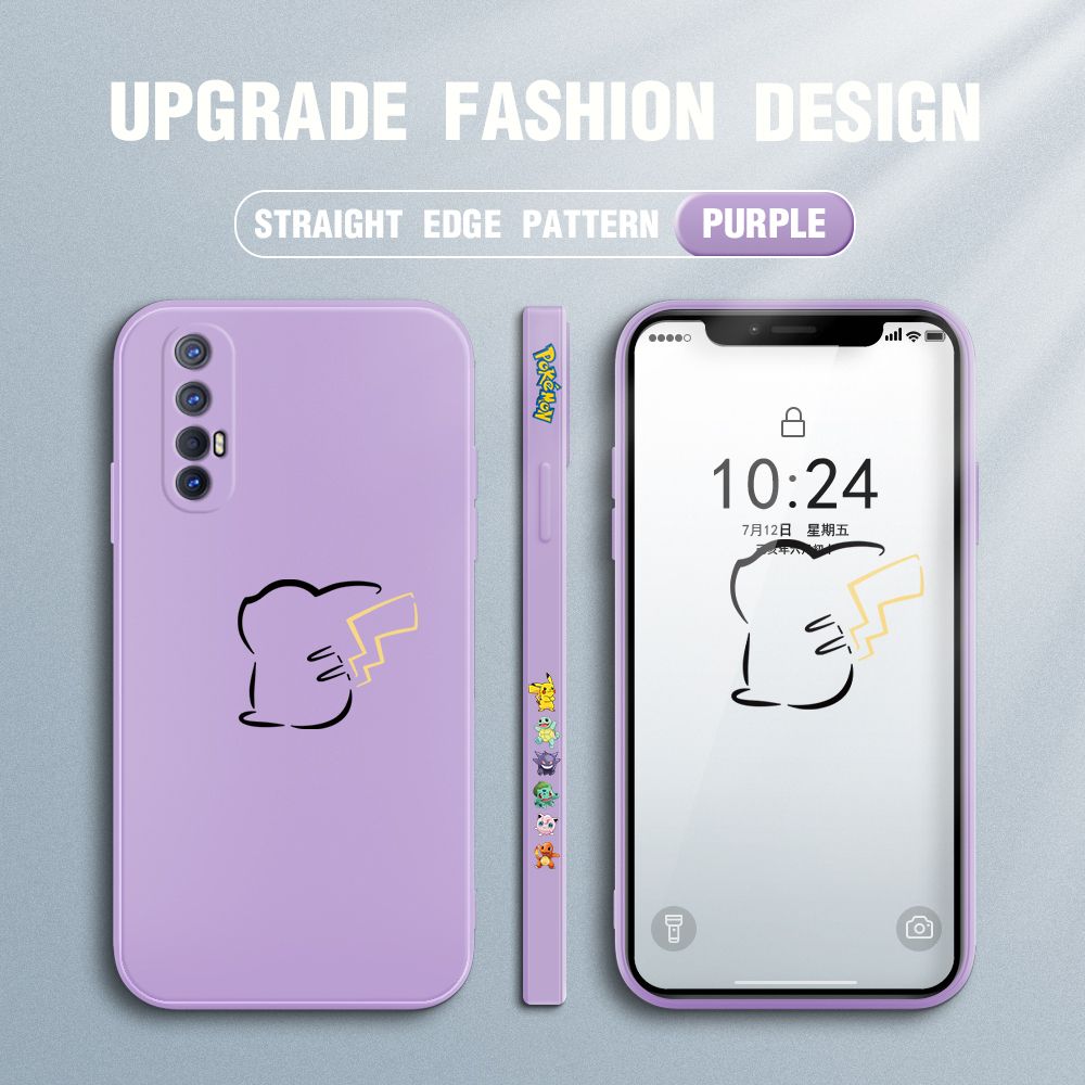Jizetin for OPPO Reno3 Pro 5G Case New Pikachu Pokémon Design Side Design Phone Case Square Edge Pattern Liquid Silicone Cases Full Cover Camera Soft Protection Case