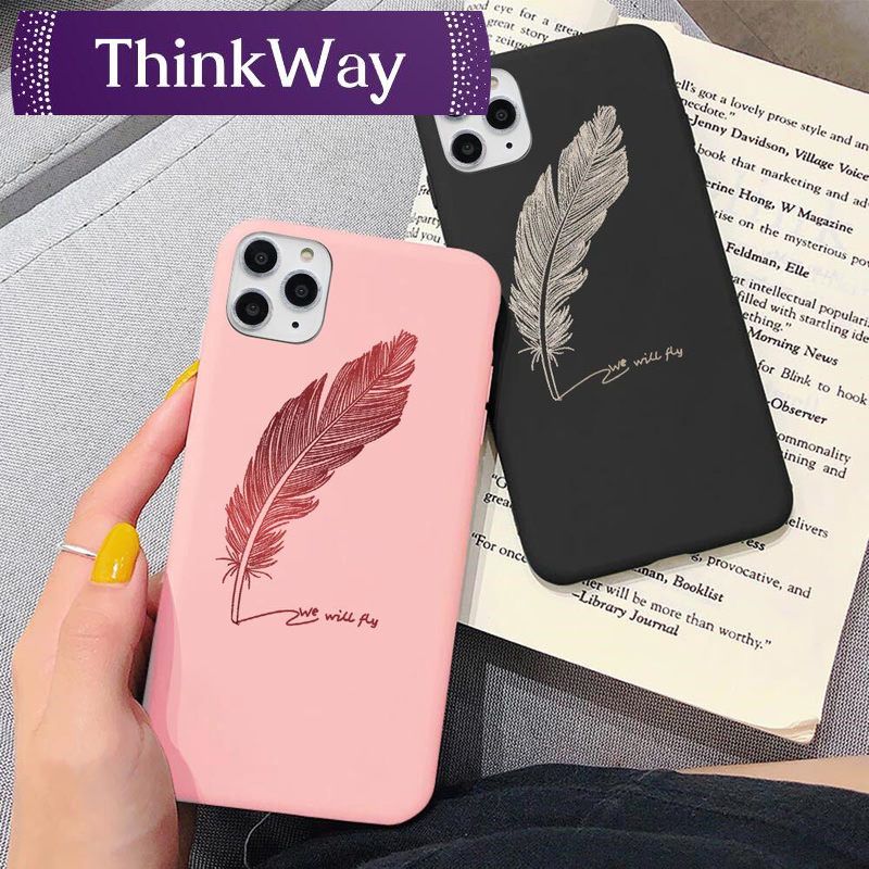 Feather Couple Phone Case for OPPO A92 A12 A5  A9 A5s A3s A31 A7 A52 A53 A57 A83 A93 F11 F7 F5 R9s Realme 3 5i 6i 7i 5 6 7 C11 C12 C15 C17 OPPO Reno4 F 2 3 5 Pro Black Pink Soft Cases