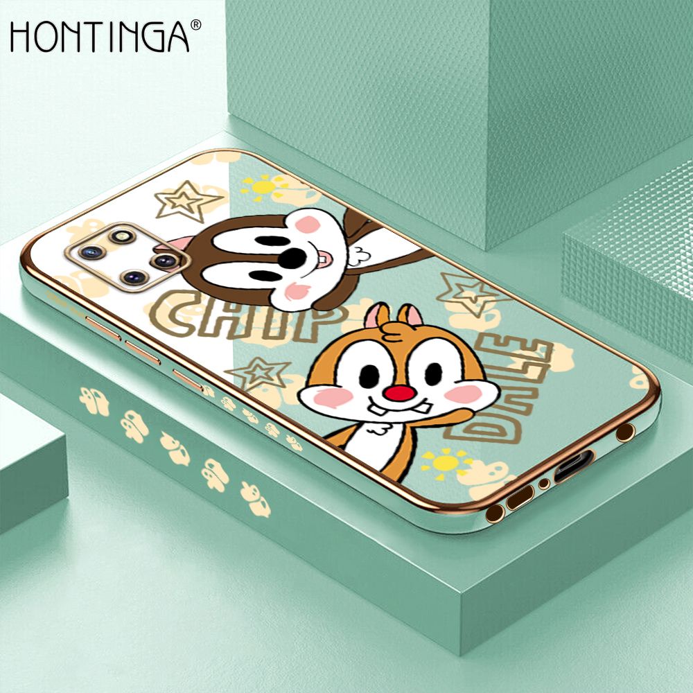Hontinga for Samsung Galaxy Note 10 Lite Back Cover + Free Lanyard Luxury 6D Plating Cute Cartoon Rat Side Pattern Case Soft Silicone Square Phone Cases