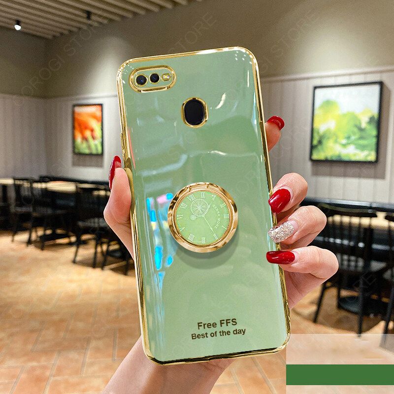 For OPPO A11K Cover + Ring Holder Ultra Thin Shiny Plating Bumper Stand Phone Case Soft TPU Silicone Shockproof Protective Back Cover