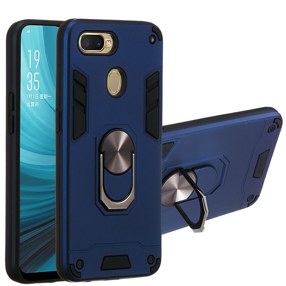 For OPPO A7 Double-layer Warframe Series with 360 Degree Rotating Ring Ruggedized Shock Protective Case