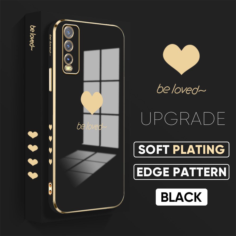 TA for Vivo Y20 2021 / Y20i / Y20 / Y20S / Y12S / Y12A / Y20S G Back Cover + Free Lanyard Simple Love Luxury 6D Plating Case Side Pattern Soft Silicone Square Phone Cases