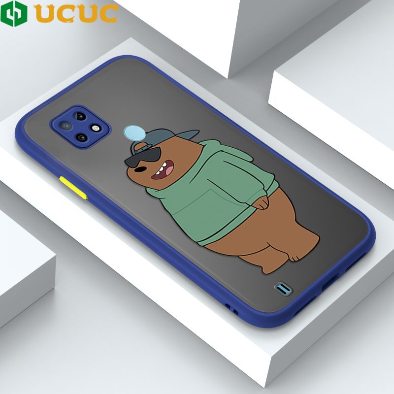 UCUC for Realme C21 Back Cover Sunglasses Bear Frosted Transparent Hard Phone Case Thin Shockproof Full Cover Camera Protect Case