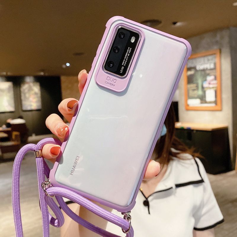 [Available &Fastdeliver] Silicone Clear Back Crossbody Sling Shoulder Strap Lanyard Phone Case Cover For Huawei P40 P30 Mate 20 Pro Honor 30 Nova 7 SE Case