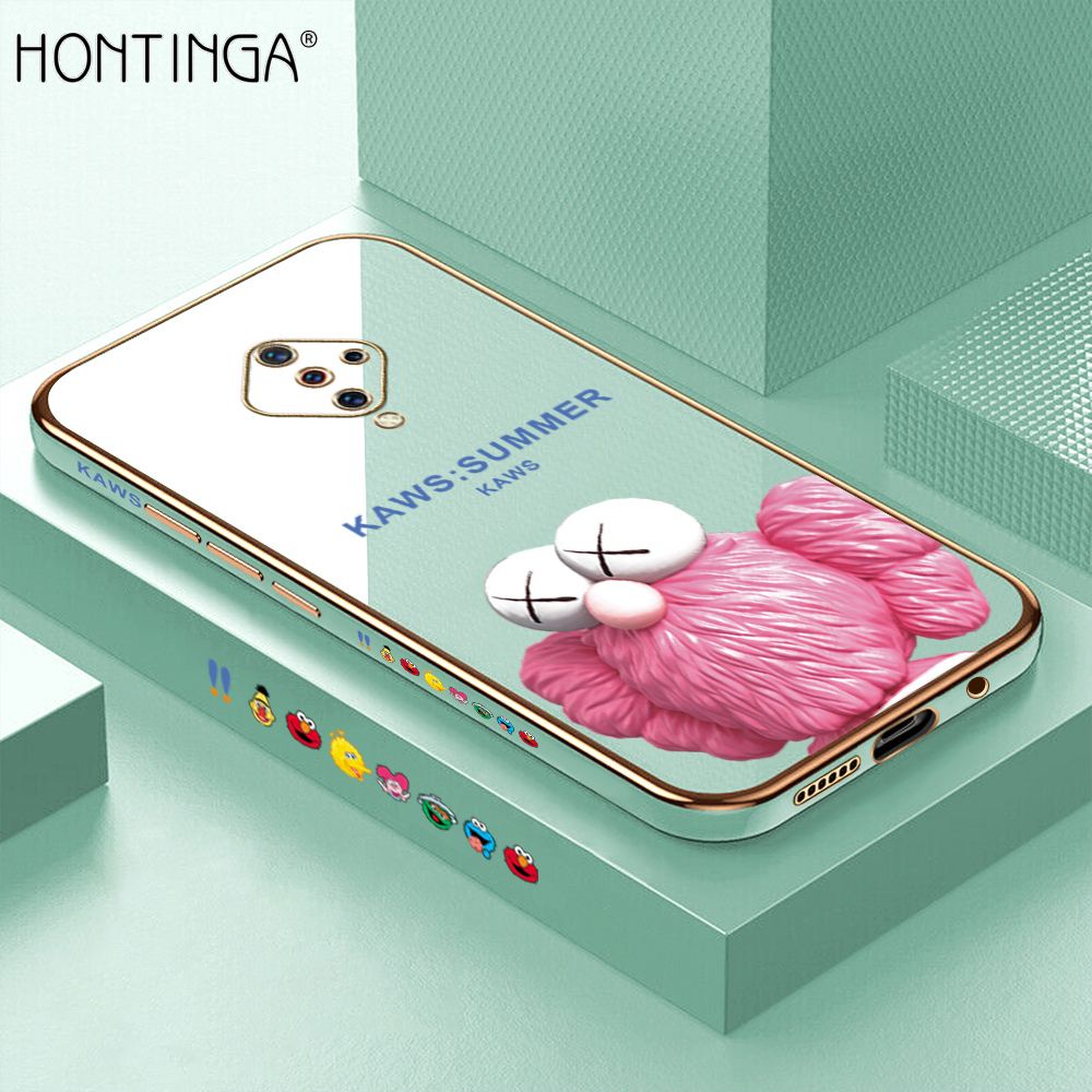 Hontinga for Vivo S1 Pro Luxury 6D Plating Soft Casing Silicone Square Frame Phone Case Shiny Bling Back Cover Pink Doll Side Pattern Case