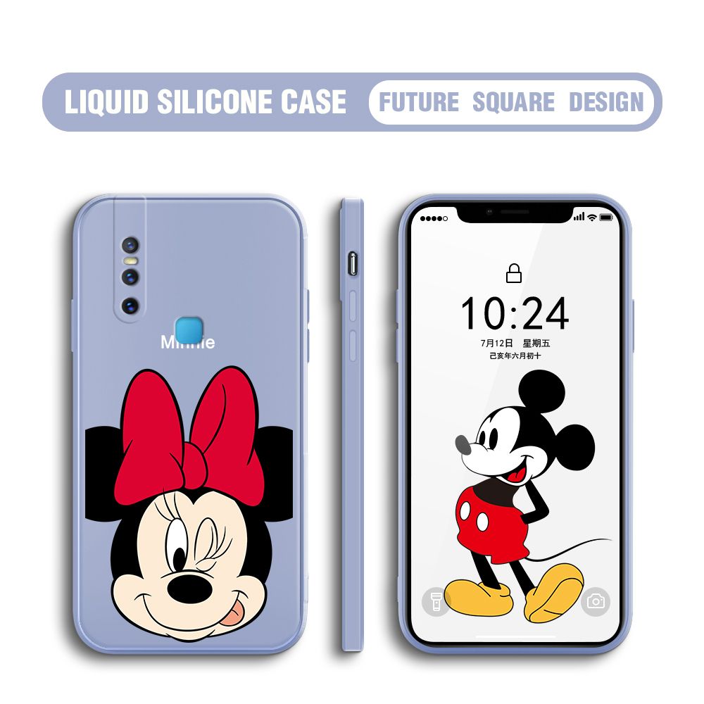 BILI for Vivo V15 Back Cover Big Head Minnie Multicolor Liquid Silicone Phone Case Soft Square Lens Protection Phone Cases