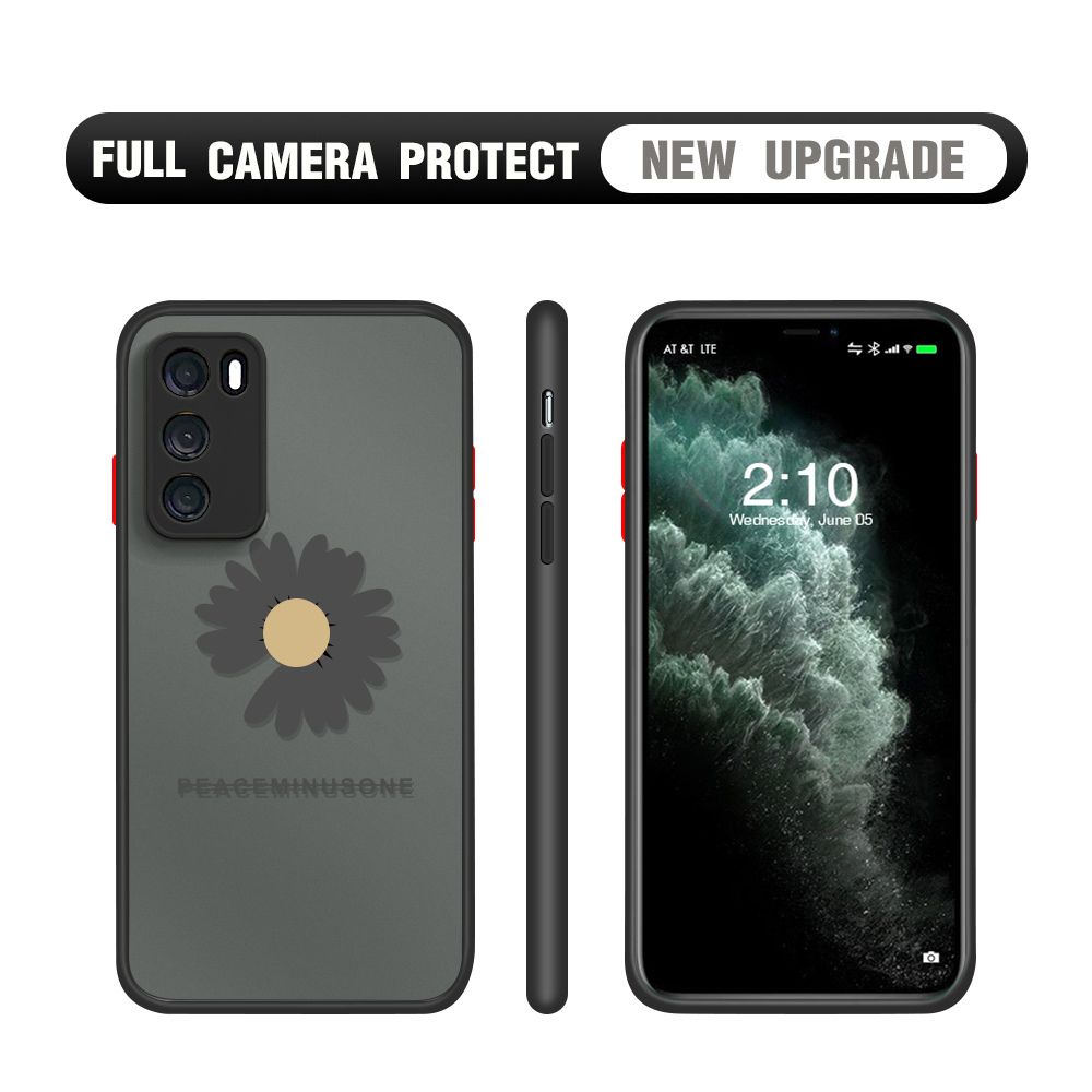 Hontinga for Huawei P40 Case Daisy Flower Cover Camera Shockproof Protection Case Edge Frosted Transparent Phone Cover
