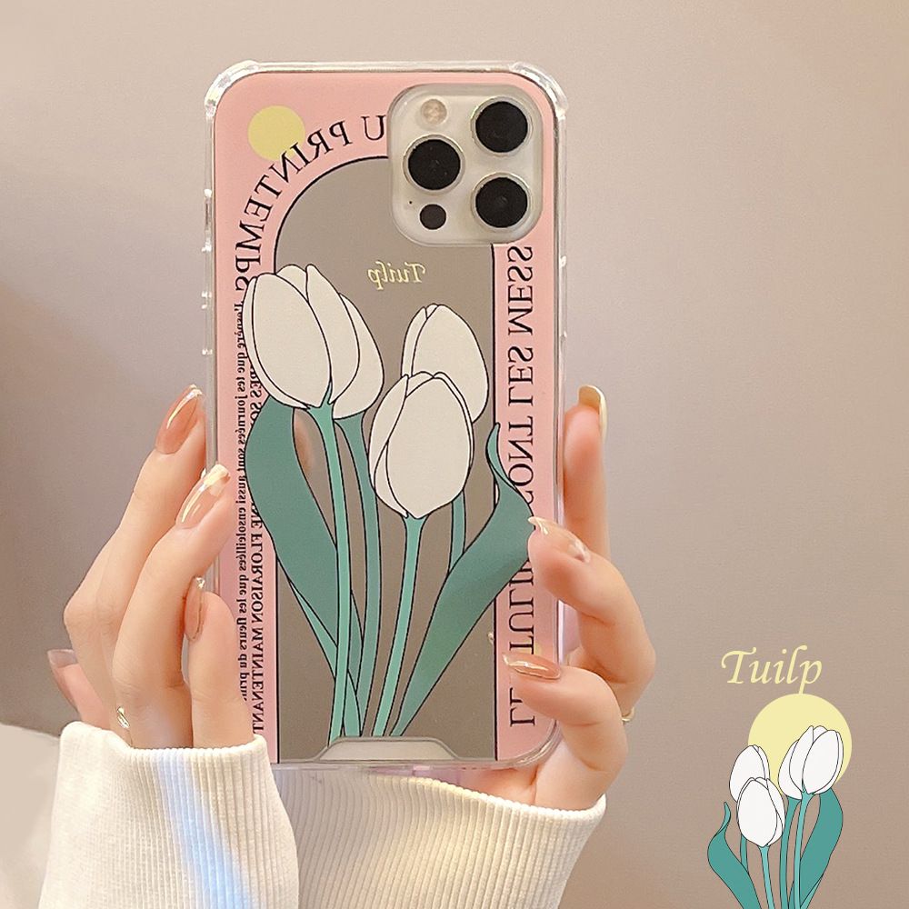 Mirror Style Tulip Pattern Case Soft Silicone Cover Mobile Phone Protective Case